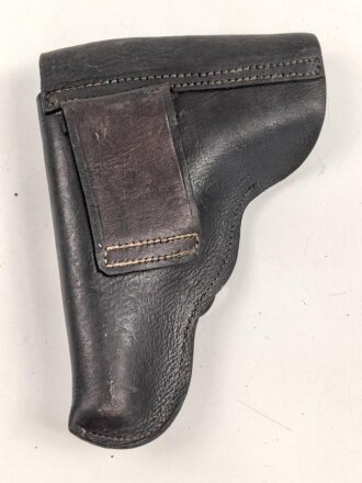 Pistolentasche schwarzes Leder. Keine Markierungen, Alter und Herkunft unbekannt, Höhe auf der Magazinseite gemessen 18,5cm