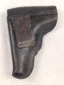 Pistolentasche schwarzes Leder. Keine Markierungen, Alter und Herkunft unbekannt, Höhe auf der Magazinseite gemessen 18,5cm
