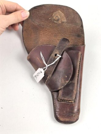 Pistolentasche braunes Leder. Keine Markierungen, Alter und Herkunft unbekannt, Höhe auf der Magazinseite gemessen 15cm