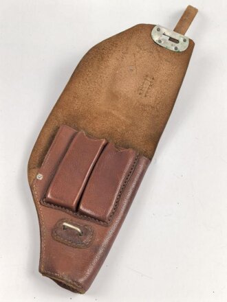 Pistolentasche braunes Leder. Keine Markierungen, Alter und Herkunft unbekannt, Höhe auf der Magazinseite gemessen 17cm