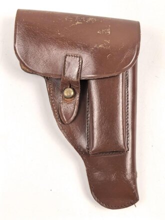 Pistolentasche braunes Leder. Keine Markierungen, Alter und Herkunft unbekannt, Höhe auf der Magazinseite gemessen 17cm