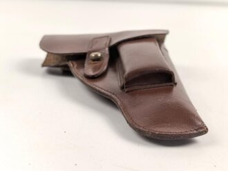 Pistolentasche braunes Leder. Keine Markierungen, Alter und Herkunft unbekannt, Höhe auf der Magazinseite gemessen 17cm