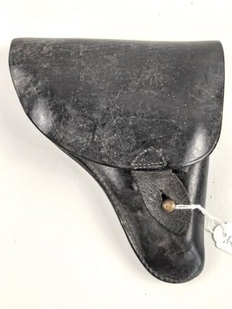Pistolentasche schwarzes Leder. Keine Markierungen, Alter und Herkunft unbekannt, Höhe auf der Magazinseite gemessen 15cm