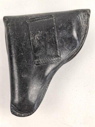 Pistolentasche schwarzes Leder. Keine Markierungen, Alter und Herkunft unbekannt, Höhe auf der Magazinseite gemessen 15cm