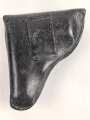 Pistolentasche schwarzes Leder. Keine Markierungen, Alter und Herkunft unbekannt, Höhe auf der Magazinseite gemessen 15cm