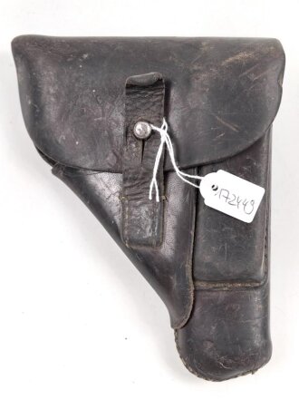 Pistolentasche Wehrmacht oder Polizei, dunkelbraunes Leder,  Höhe an der Seite der Magazintsche gemessen 16,5cm