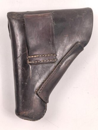 Pistolentasche Wehrmacht oder Polizei, dunkelbraunes Leder,  Höhe an der Seite der Magazintsche gemessen 16,5cm