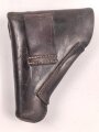 Pistolentasche Wehrmacht oder Polizei, dunkelbraunes Leder,  Höhe an der Seite der Magazintsche gemessen 16,5cm