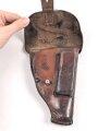 Pistolentasche Wehrmacht oder Polizei, braunes Leder,  Höhe an der Seite der Magazintasche gemessen 16cm, Polizeiabnahme und Hersteller von 1937