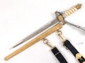 Kaiserliche Marine, Dolch für Offiziere mit Gehänge und Portepee. Neuzeitliche Fertigung von Clemen & Jung Solingen. Gebraucht, gut