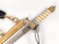 Kaiserliche Marine, Dolch für Offiziere mit Gehänge und Portepee. Neuzeitliche Fertigung von Clemen & Jung Solingen. Gebraucht, gut
