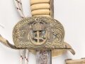 Kaiserliche Marine, Säbel  für Offiziere mit Peitschengehänge und Portepee. Neuzeitliche Fertigung . Gebraucht, Scheide leicht verzogen, die Arretierung oben greift nicht.