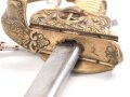 Kaiserliche Marine, Säbel  für Offiziere mit Peitschengehänge und Portepee. Neuzeitliche Fertigung . Gebraucht, Scheide leicht verzogen, die Arretierung oben greift nicht.