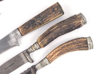 1. Weltkrieg, defekter Grabendolch, dazu vier jagdliche Messer