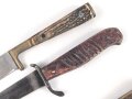 1. Weltkrieg, defekter Grabendolch, dazu vier jagdliche Messer