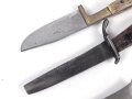 1. Weltkrieg, defekter Grabendolch, dazu vier jagdliche Messer