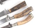 1. Weltkrieg, defekter Grabendolch, dazu vier jagdliche Messer