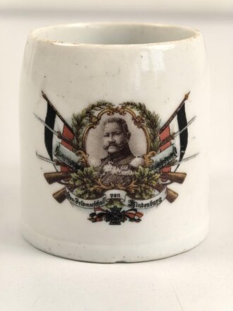 1.Weltkrieg, kleiner "Bierkrug" mit patriotischem Motiv, Höhe knapp 7cm