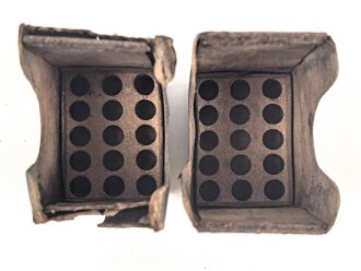 Kaiserreich und 1.Weltkrieg, 2 Stück Transportkasten aus Pappe für 3 Stück Laderahmen mit 5 Patronen für Gewehr 88. Datiert 1907 und 1908