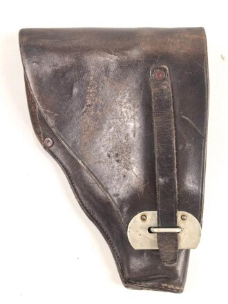 Pistolentasche braunes Leder. Keine Markierungen, Alter und Herkunft unbekannt, Höhe auf der Magazinseite gemessen 17,5cm