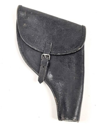 Pistolentasche schwarzes Leder. Keine Markierungen, Alter und Herkunft unbekannt, Höhe rechts gemessen 23cm. Eine Naht an der Koppelschlaufe gelöst