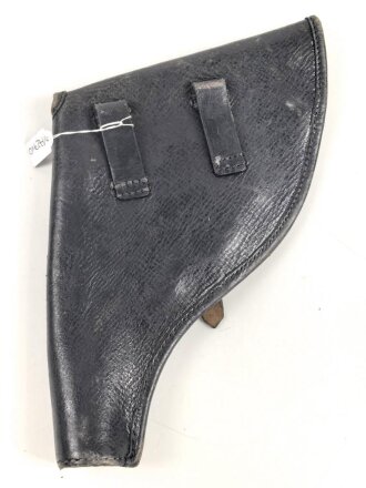 Pistolentasche schwarzes Leder. Keine Markierungen, Alter und Herkunft unbekannt, Höhe rechts gemessen 23cm. Eine Naht an der Koppelschlaufe gelöst