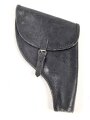 Pistolentasche schwarzes Leder. Keine Markierungen, Alter und Herkunft unbekannt, Höhe rechts gemessen 23cm. Eine Naht an der Koppelschlaufe gelöst