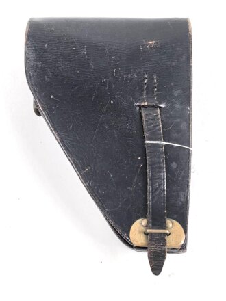 Pistolentasche schwarzes Leder. Keine Markierungen, Alter und Herkunft unbekannt, Höhe rechts gemessen 22cm