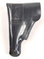 Pistolentasche schwarzes Leder. Keine Markierungen, Alter und Herkunft unbekannt, Höhe rechts gemessen 19,5cm