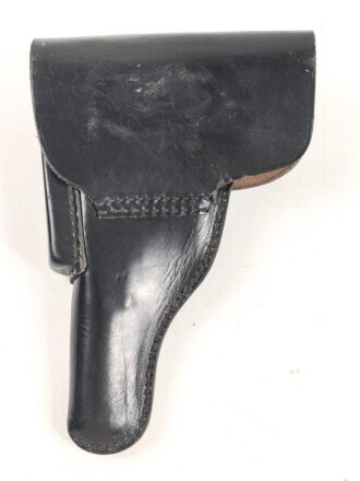 Pistolentasche schwarzes Leder. Keine Markierungen, Alter und Herkunft unbekannt, Höhe rechts gemessen 23cm