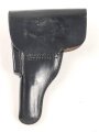 Pistolentasche schwarzes Leder. Keine Markierungen, Alter und Herkunft unbekannt, Höhe rechts gemessen 23cm