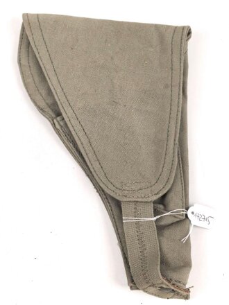 Pistolentasche aus graugrünem Segeltuch. Keine Markierungen, Alter und Herkunft unbekannt, Höhe rechts gemessen 23cm