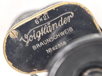 Voigtländer Braunschweig, Fernglas 6 x 21 in Behälter. Gute Durchsicht, Druckknopfverschluss des Behälters funktioniert nicht.