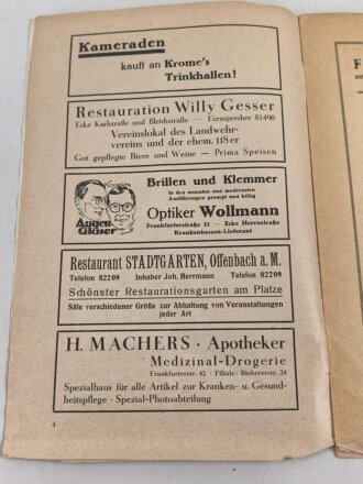 "Festprogramm der Wiedersehensfeier am 1. und 2. Juli 1933 der ehem Angehörigen des R.J.R 221 Offenbach am Main" 14 Seiten, DIN A5