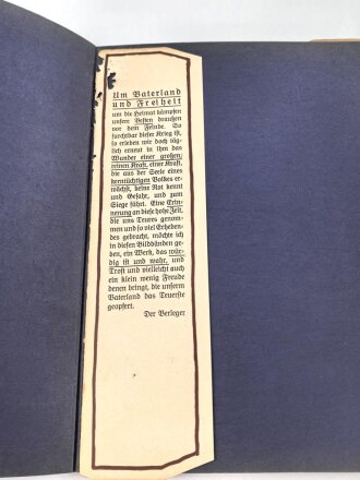 "Um Vaterland und Freiheit" datiert 1915, 112 Seiten, DIN A4, Einband rissig und defekt