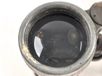 Kaiserreich und 1.Weltkrieg, Fernglas 08 von Carl Zeiss Jena. Feldgrauer Originallack, Glasklare Durchsicht