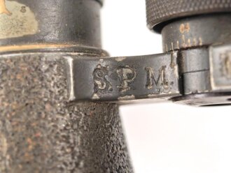 Kaiserreich und 1.Weltkrieg, Fernglas 08 von Carl Zeiss Jena. Feldgrauer Originallack, Glasklare Durchsicht