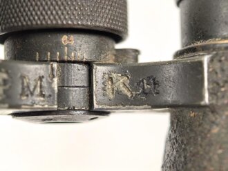 Kaiserreich und 1.Weltkrieg, Fernglas 08 von Carl Zeiss Jena. Feldgrauer Originallack, Glasklare Durchsicht