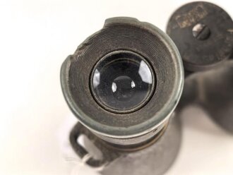 Kaiserreich und 1.Weltkrieg, Fernglas 08 von Carl Zeiss Jena. Feldgrauer Originallack, Glasklare Durchsicht
