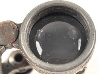 Kaiserreich und 1.Weltkrieg, Fernglas 08 von Carl Zeiss Jena. Feldgrauer Originallack, Glasklare Durchsicht