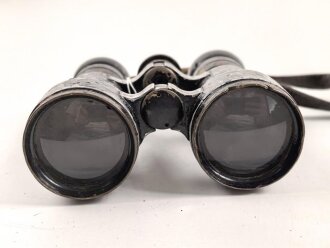 Kaiserreich und 1.Weltkrieg, Fernglas 08 von Busch Rathenow, Allen Anschein nach schwarzer Originallack und originaler Trageriemen. Klare Durchsicht