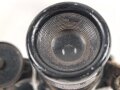 Kaiserreich und 1.Weltkrieg, Fernglas 08 von Busch Rathenow, Allen Anschein nach schwarzer Originallack und originaler Trageriemen. Klare Durchsicht