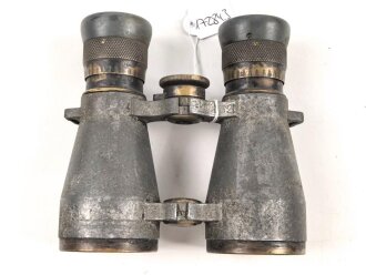 Kaiserreich und 1.Weltkrieg, Fernglas 08 von Busch Rathenow, Feldgrauer Originallack, Kammerstück, klare Durchsicht
