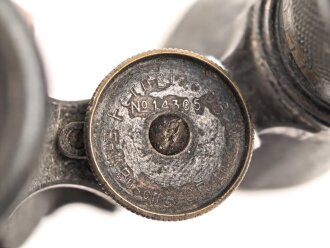 Kaiserreich und 1.Weltkrieg, Fernglas 08 von Busch Rathenow, Feldgrauer Originallack, Kammerstück, klare Durchsicht
