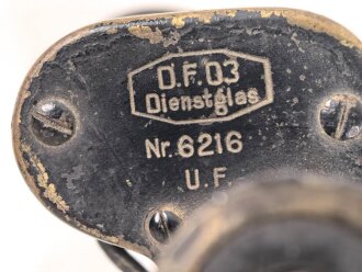 Kaiserreich und 1.Weltkrieg, Dienstglas D.F.03 von OIGEE Berlin. Linker Verstellring ohne Funktion, rechts klare Durchsicht