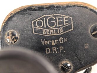 Kaiserreich und 1.Weltkrieg, Dienstglas D.F.03 von OIGEE Berlin. Linker Verstellring ohne Funktion, rechts klare Durchsicht
