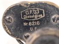 Kaiserreich und 1.Weltkrieg, Dienstglas D.F.03 von OIGEE Berlin. Linker Verstellring ohne Funktion, rechts klare Durchsicht