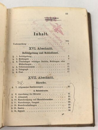 "Dienstreglement für das k.u.k. Heer - Zweiter Teil" datiert 1896, 239 Seiten, kleinformat
