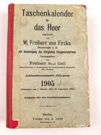 "Taschenkalender für das Heer 1905" ca....