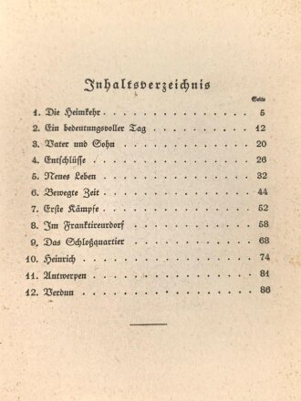 "Der Fahnenträger von Verdun" datiert 1923, 95 Seiten, DIN A5, eine Seiten zerrissen und Einband lose